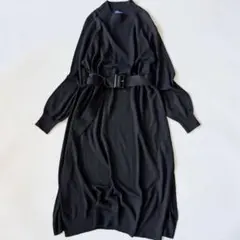 ブルーレーベルクレストブリッジ ニットワンピース　ウエストベルト　ブラック