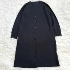 n8217 良品✨ロング丈長袖カーディガン M 黒 綺麗めカジュアル 体型カバー