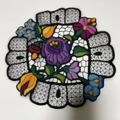 花柄刺繍 円形敷物