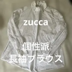 個性派　zucca バックジップ ボウタイ 長袖シャツ ホワイト Mのサムネイル