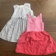 H&M ブルーストライプ&ピンクと赤の切替　ノースリーブワンピース　2枚セット