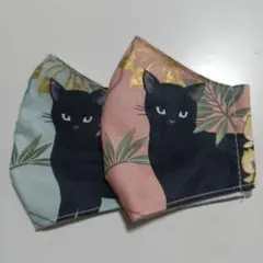 女性サイズ藤黒猫ハンドメイドマスク「黒紐発送」