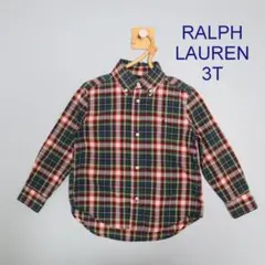 ラルフローレン　長袖 チェックシャツ 　グリーン【3T】