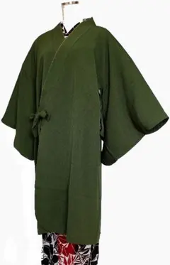 新品和装コート縮緬ロング　１０５ｃｍ丈　グリーン　防寒塵よけポリエステル日本製
