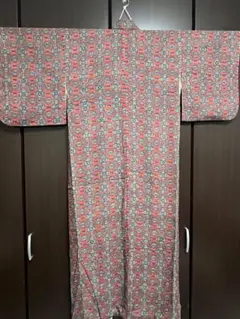 赤（オレンジ）黒デザイン　小紋　着物