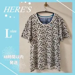 HERE’S STREET 花柄Tシャツ ホワイト×ブラック Lサイズのサムネイル