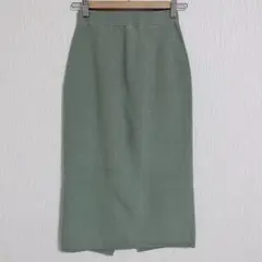 【フリーズマート】ニット タイトスカート ロングスカート シンプル グリーン F