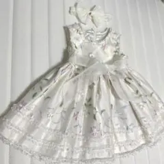 ワンピース オーガンジー花柄　ヘアリボン付き