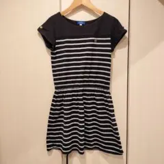 紺と水色のボーダー 半袖膝上ワンピース 38