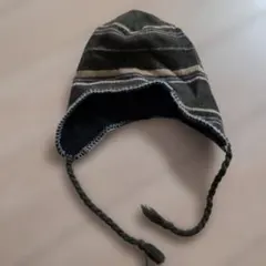 耳あて付きニット帽 ダークグレー ストライプ