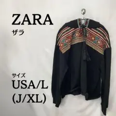 ザラ ZARA 刺繍入りブラックパーカー USA/L (J/XL)
