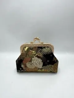 ハンドメイド】 和柄 西陣織金襴 金糸 ラメ糸 がま口ポーチ #832