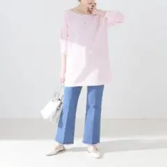Spick & Span コットンボーダートリミングニットプルオーバー ピンク