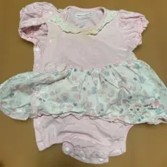 ピンク フリル付きロンパース 80