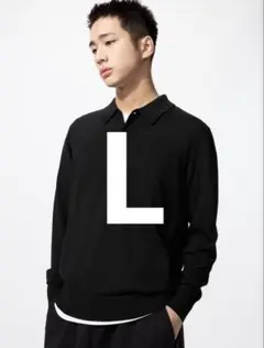 UNIQLO メリノポロニットシャツ　Lサイズ　ブラック　タグあり美品