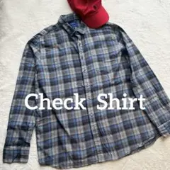 80s 90s check shirt チェックシャツ　青　綿　APT9　XL