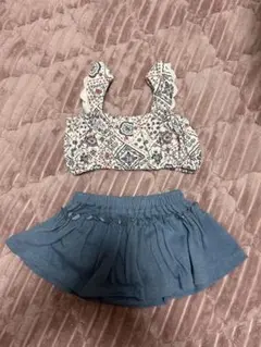 花柄キャミソールとデニムスカートセット 90cm