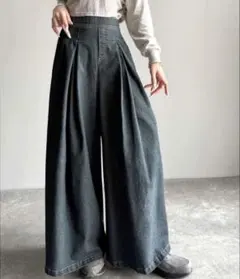 変形タックワイドデニムパンツ L