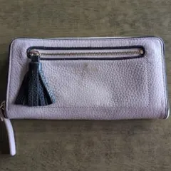 kate spade ベージュレザー長財布 タッセル付き