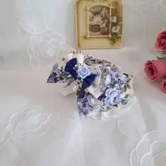 ネイビー(ローズ)わんちゃん猫ちゃん用襟つき首輪