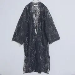 【earth music&ecology】花柄総レースロングカーディガン 黒 F