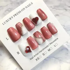 【現品】バレンタイン ショートネイル マグネットネイル ハート 大人可愛い