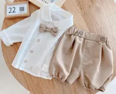 男の子　女の子　フォーマル　ベビー　長袖　シャツ　セットアップ　ベージュ　80