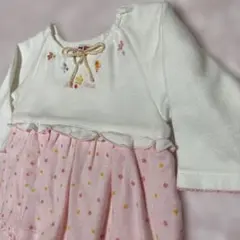 美品　Miki House 長袖ロンパース お花刺繍　ドット模様