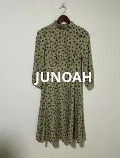 JUNOAH ジュノア 花柄 ハイネック フリル ワンピース L