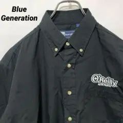 T-380 BlueGeneration ワークシャツ半袖企業刺繍M黒USA古着