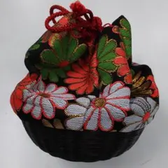 花柄刺繍 和風 和装用バッグ かご巾着 七五三