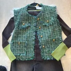 グリーン系ツイードベスト