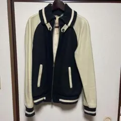 メンズ ジャケット 黒とアイボリー ウールと皮革のサムネイル