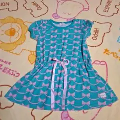 futafuta リボン柄 半袖ワンピース ターコイズブルーのサムネイル