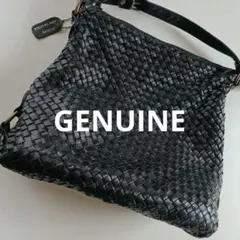 GENUINE 本革 レザー メッシュ ハンドショルダーバッグ 牛革 黒ブラックのサムネイル