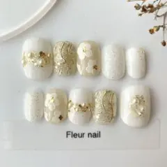 【オーダー】フラワー×ゴールドニュアンス ネイルチップ　ホワイト｜ブライダル/