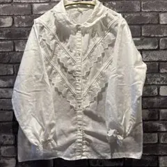 ヴィンテージ　レース装飾ブラウス　長袖　White