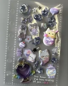 【正規品】ねこ　ボンボンドロップシール　紫系　青系