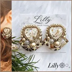 #658インド刺繍リボン/大ぶり/ハート/ゴールド/ビーズ刺繍/ハンドメイド