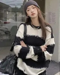 SHEIN ワイドストライプセーター　ブラック