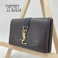 極美品 イヴサンローラン 三つ折り財布 カサンドラ YSL ブラウン レザー