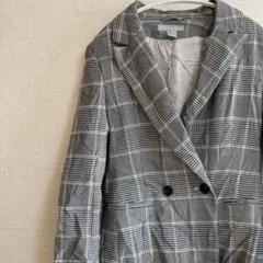 H&M グレー系チェック ダブルボタン テーラードジャケット