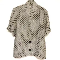 古着 半袖 ジャケット シャツ 総柄 水玉 灰色 グレー 黒 ブラック