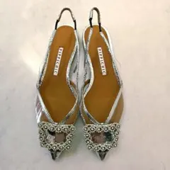 PIPPICHIC シルバー ビジュー付きフラットシューズ