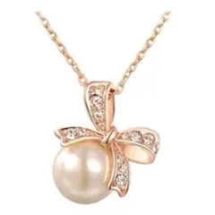 パール リボン ネックレス ローズゴールド 真珠 EARTHER RING