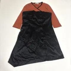 ボーダー　切替デザイン　ワンピース M ブラック×オレンジ ストライプ