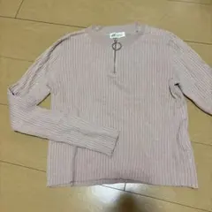 H&M ピンク　リブ編みハーフジップセーター