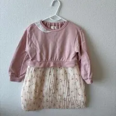 キムラタン　ピンク 花柄プリーツ ワンピース 長袖