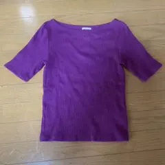 GU リブボートネックT パープル M
