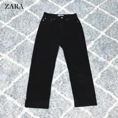 ザラ　カラーパンツ(34)ブラックデニム　　大人カジュアル　着回し　ナチュラル